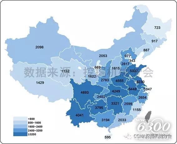 圖20--2017年1-7月國(guó)內(nèi)挖掘機(jī)械市場(chǎng)各省份銷量.