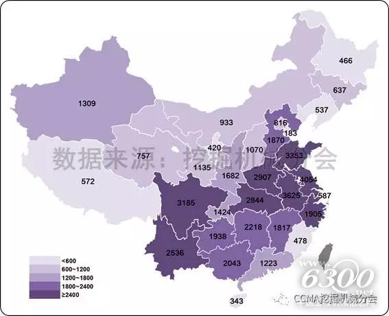 圖24--2017年1-7月國(guó)內(nèi)挖掘機(jī)械市場(chǎng)各省份小挖銷量.