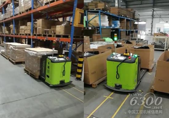 中聯(lián)重科工業(yè)車輛公司TB20V1系列AGV在倉庫作業(yè)手機實拍